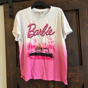 ❗️FINAL❗️Barbie Pink and White Graphic Tee XL with Printing and Embroidery